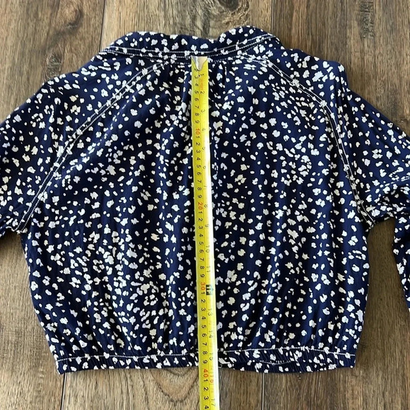 Free People Navy Printed Button Down Crop Top Blue White Size XS - Picture 8 of 13